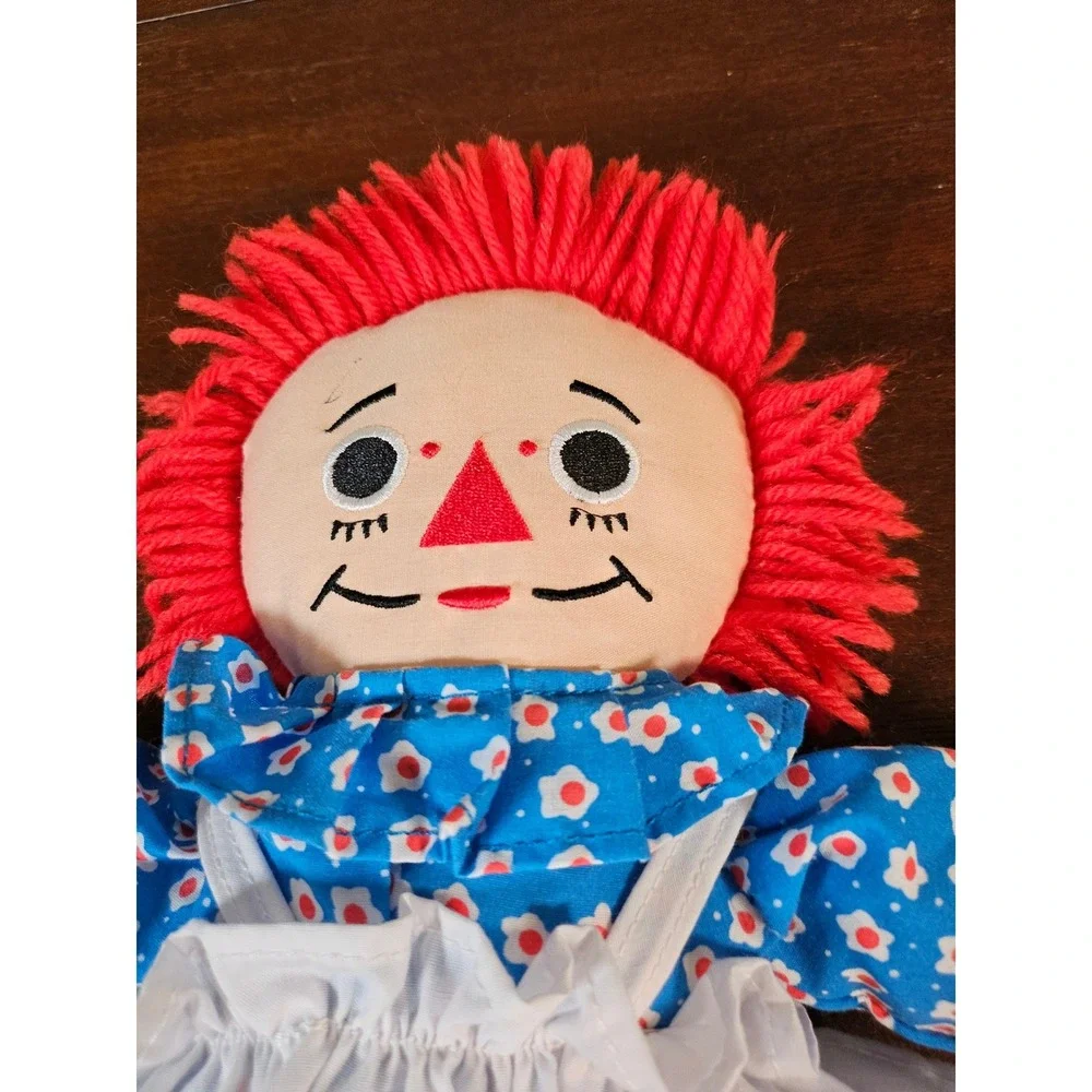 Raggedy Ann Plush Doll 12 Inch Blue Red White Floral Rag Doll Vintage Style